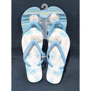 Sun & Sky blue strip and palm trees Flip Flop Sandals Zori Women's Size 9-10